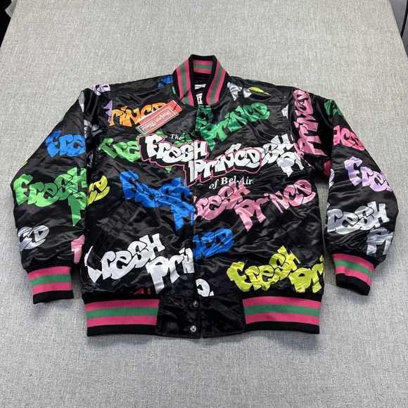 Headgear Classics Fresh Prince Of Bel Air Bomber Jacket Mens M Black Satin NWT‎